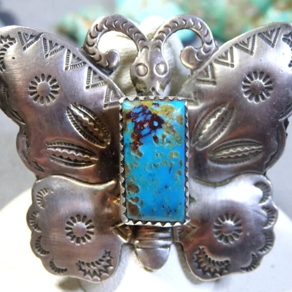 *Large* 925 Butterfly Ring ~ Sterling Silver ~ Genuine Turquoise ~ Size … - Picture 3 of 4